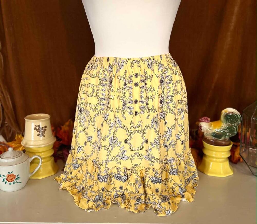 Yellow Floral Ruffle Mini Skirt